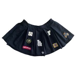 Finesse Pinstripe Pleated Mini Skirt Patch Detail Black